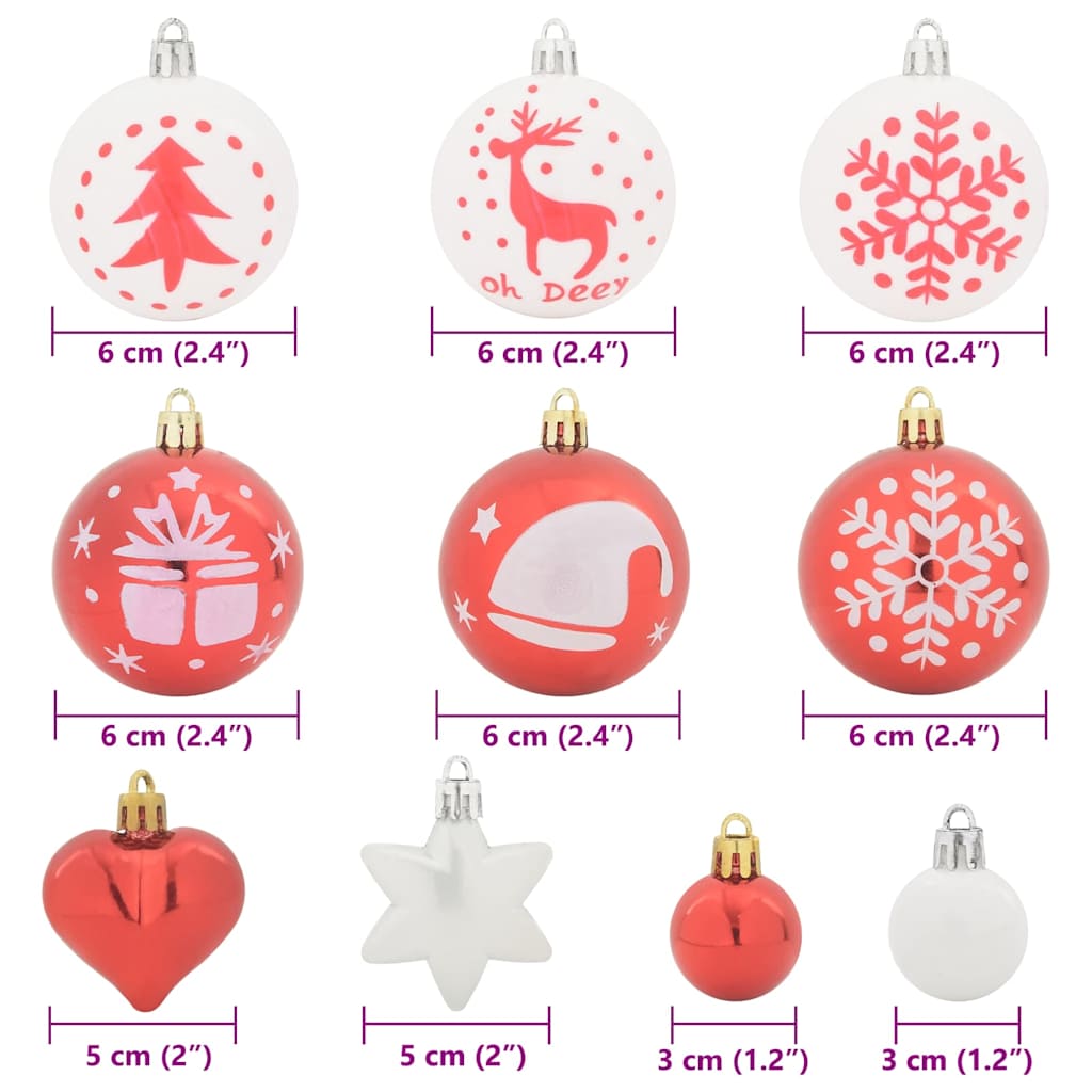 Christmas Bauble Set 40 pcs Red and White